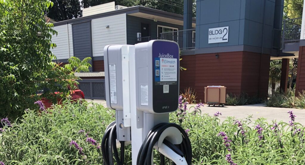 Charging station outside an apartment building