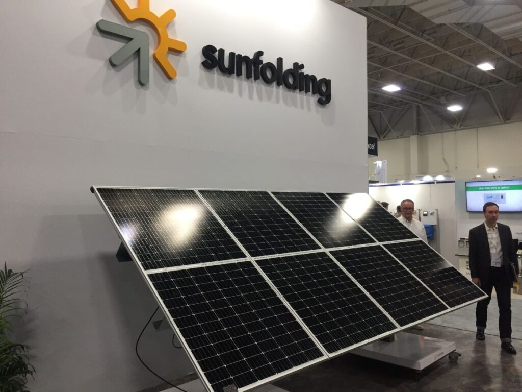 Solar panels at a trade show booth