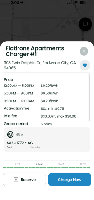 Review and reserve EV charger in the EVmatch EV charging app