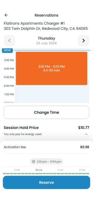 Confirm the EV charging reservation in the EVmatch EV charging app