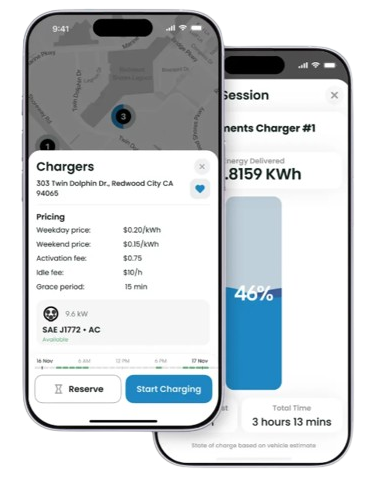 EV charging mobile app for EV drivers shown on a phone